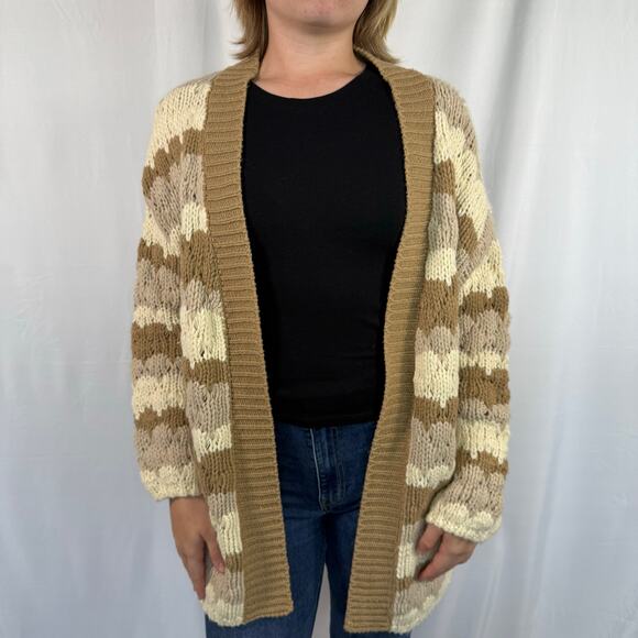 Altar'd State Oversized Chunky Knit Cardigan Brown and Cream Size Medium - Picture 2 of 8